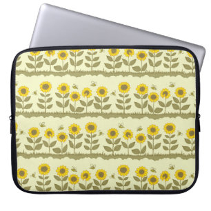 Cute sunflowers and bees seamless pattern laptop sleeve