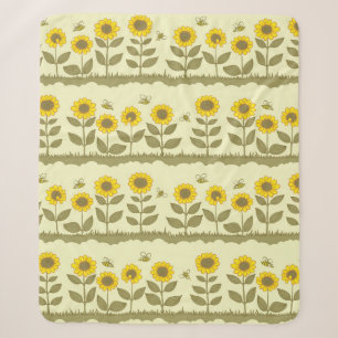 Cute sunflowers and bees seamless pattern sherpa blanket