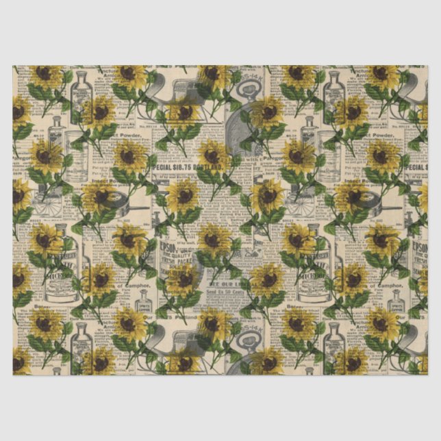 Cute sunflowers and news paper pattern tissue (Front)