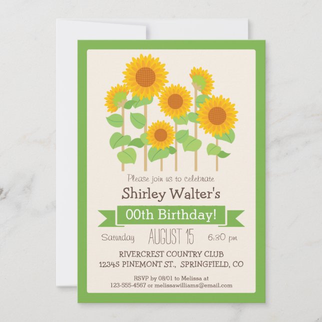 Cute Sunflowers Floral Adult Birthday Party Invitation (Front)