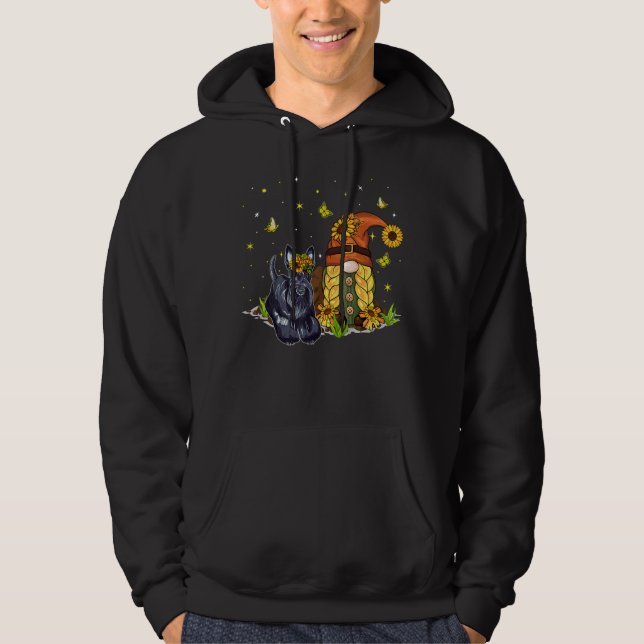 Cute Sunflowers Gnome With Scottish Terrier Dog Lo Hoodie (Front)