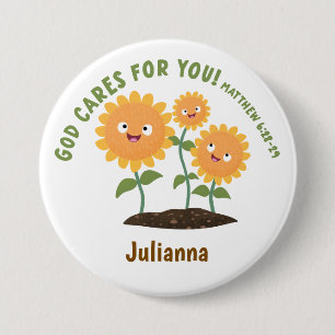 Cute sunflowers God cares bible scripture verse 7.5 Cm Round Badge