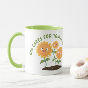 Cute sunflowers God cares bible scripture verse Mug