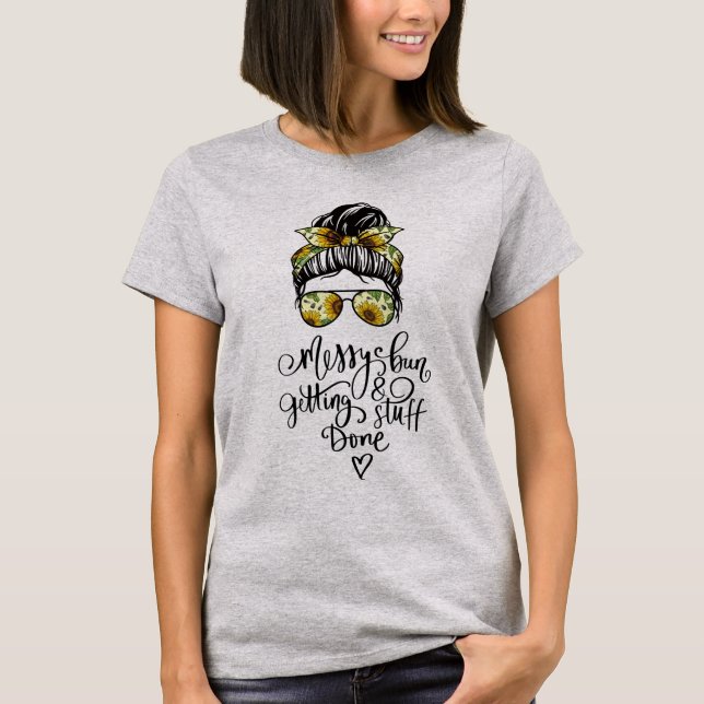 Cute Sunflowers Messy Bun T-Shirt (Front)