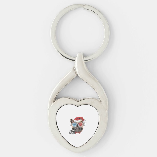 Cute Sunglasses Dog In Christmas Hat   Key Ring (Front)