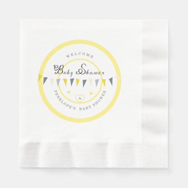 Cute Sunny Elegance Bunting Baby Shower Napkin (Front)
