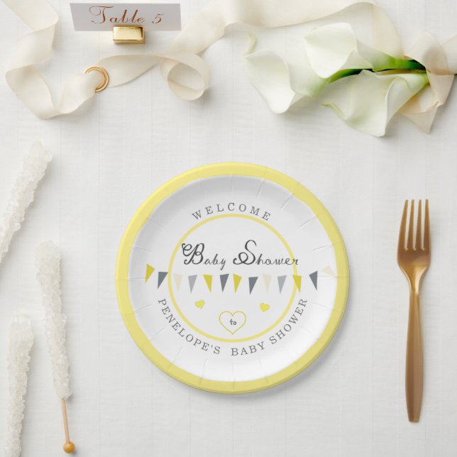 Cute Sunny Elegance Bunting Baby Shower Paper Plate (Wedding)