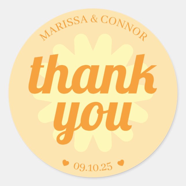 Cute Sunny Orange Yellow Floral Thank You Sticker (Front)