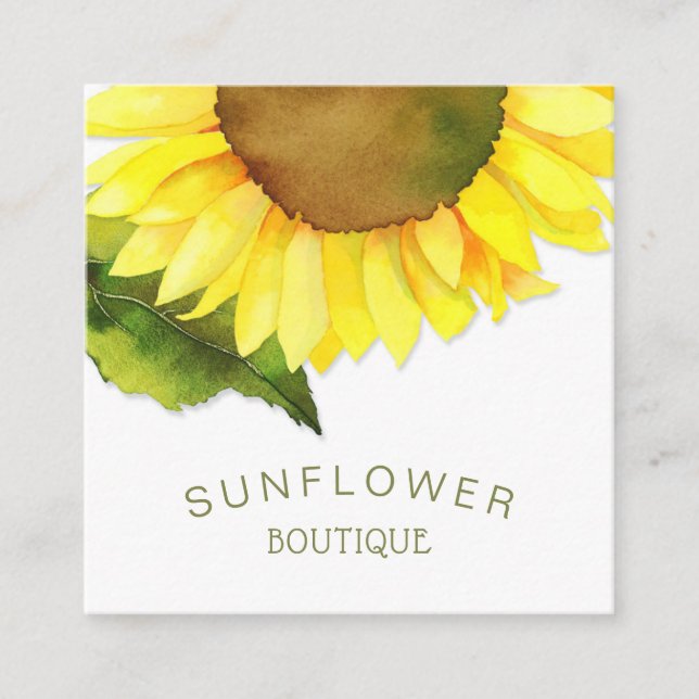 Cute Sunny Sunflower Square Business Card (Front)