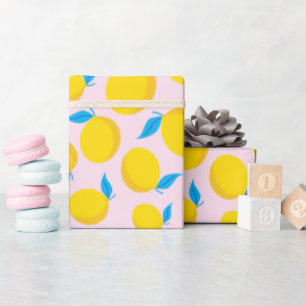 Cute Sunny Yellow Lemon Pattern Pink Seamless Gift Wrapping Paper