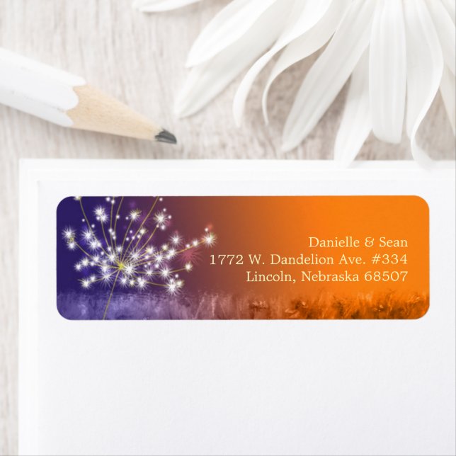 Cute Sunset Dandelion Wedding Return Address (Insitu)