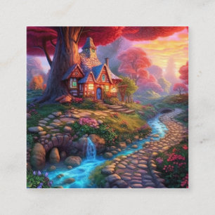Cute Sunset Fantasy House in the Woods Calling Card