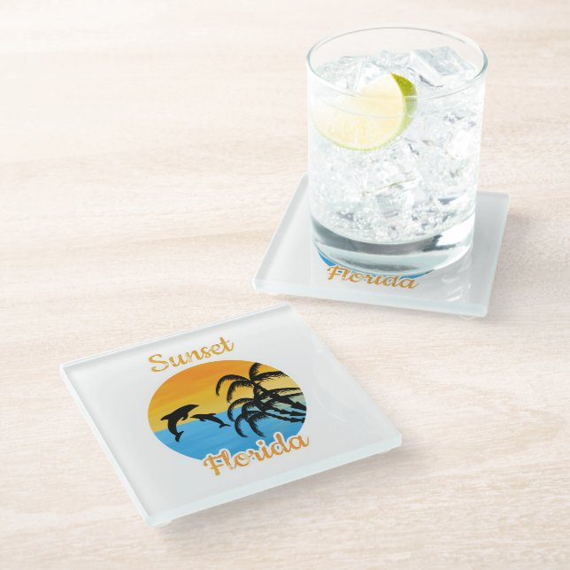 Cute Sunset in Florida  Glass Coaster (Angled)