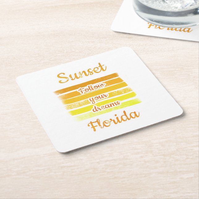 Cute Sunset in Florida   Square Paper Coaster (Angled)
