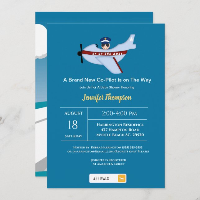 Cute Sunshade Pilot and Aeroplane Baby Shower   Invitation (Front/Back)