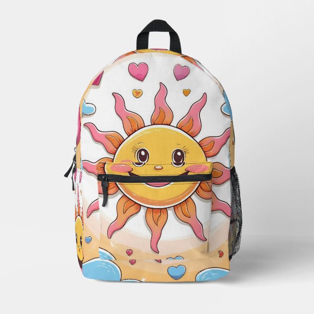 Cute Sunshine and Rainbows Printed Backpack (Front)