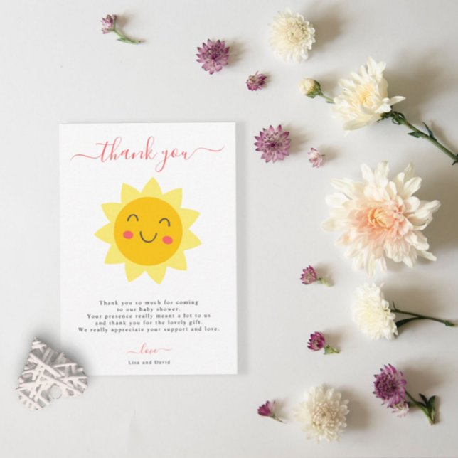 Cute Sunshine Baby Shower Flat Thank You Card (Creator Uploaded)