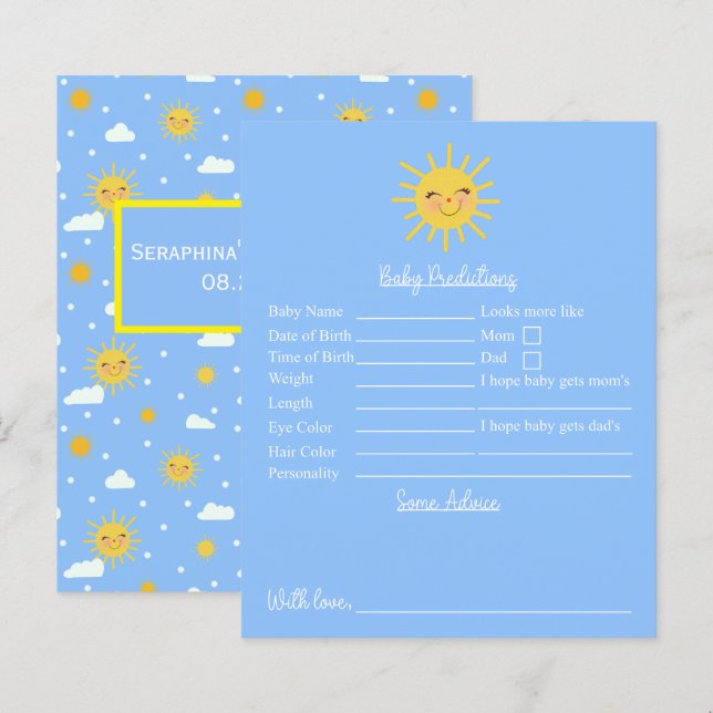 Cute Sunshine Baby Shower Predictions And Advice (Front/Back)