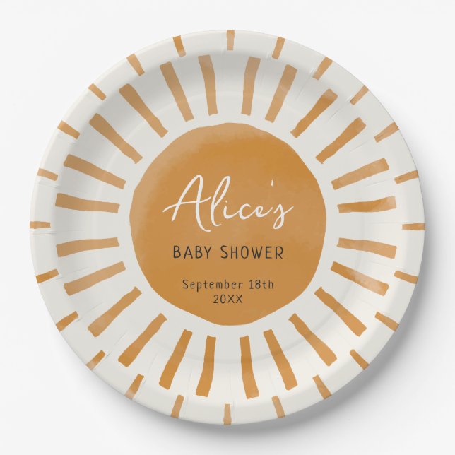Cute Sunshine Boho Baby Shower Paper Plate (Front)