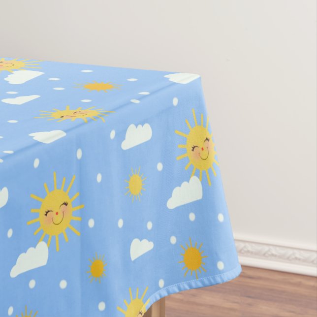 Cute Sunshine Cloudy Sky Pattern Tablecloth (In Situ)