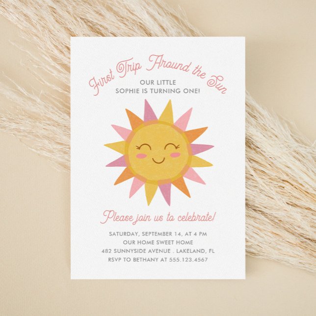 Cute Sunshine First Trip Around the Sun Birthday Invitation (Creator Uploaded)