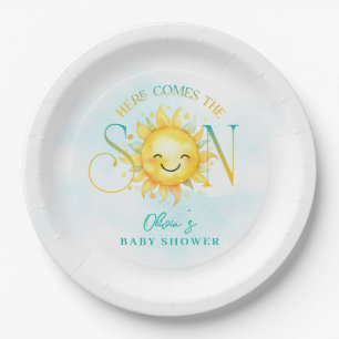 Cute Sunshine Here Comes the Son Baby Shower Paper Plate