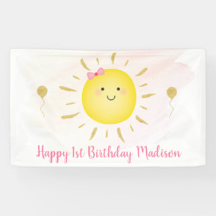Cute Sunshine Pink & Gold Birthday Banner