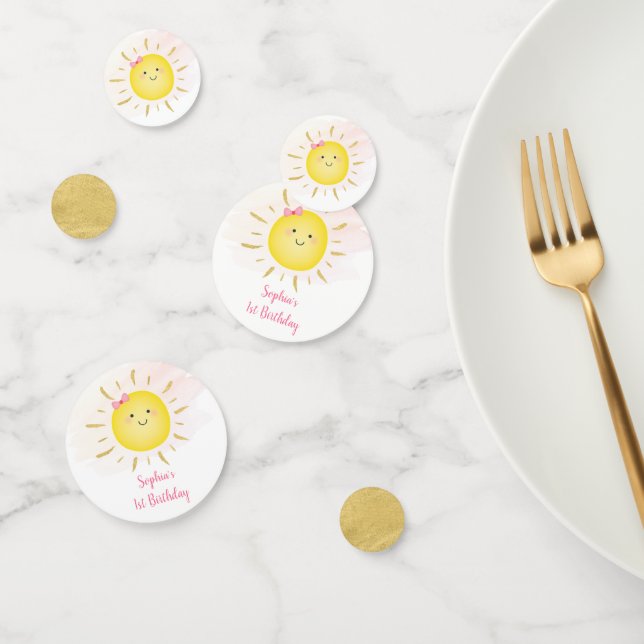 Cute Sunshine Pink & Gold Birthday Confetti (Group)