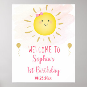 Cute Sunshine Pink & Gold Birthday Welcome Poster