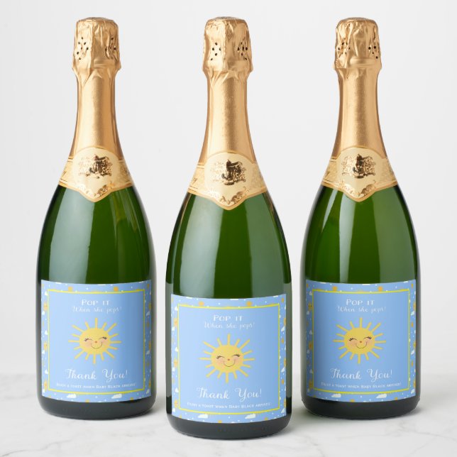 Cute Sunshine Pop It When She Pops Baby Shower Sparkling Wine Label (Bottles)