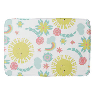 Cute Sunshine Rainbow Floral Summer Bath Mat