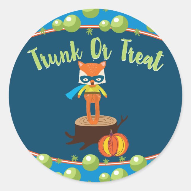 Cute Super Hero Fox Trunk or Treat Classic Round Sticker (Front)