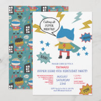 Cute super hero themed Children's Party Invitation