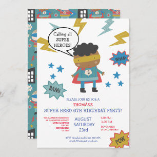 Cute super hero themed Children's Party Invitation