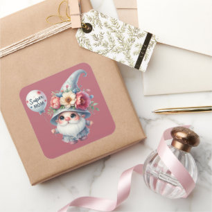 Cute super Mum gnome Square Sticker