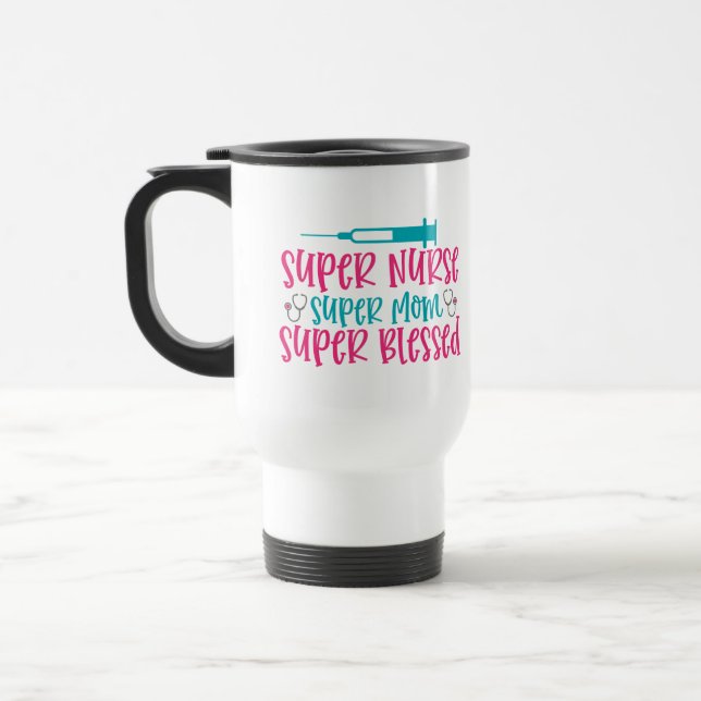 Cute super Nurse word art Travel Mug (Left)