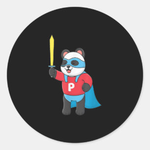 Cute Super Panda Wearing A Mask And Holding Sword Classic Round Sticker