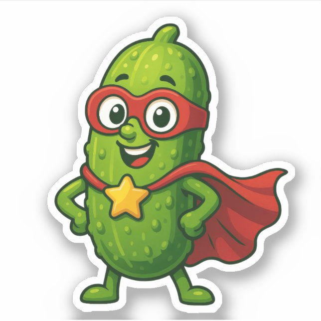 Cute Super Pickle Custom-Cut Vinyl Stickers (Front)