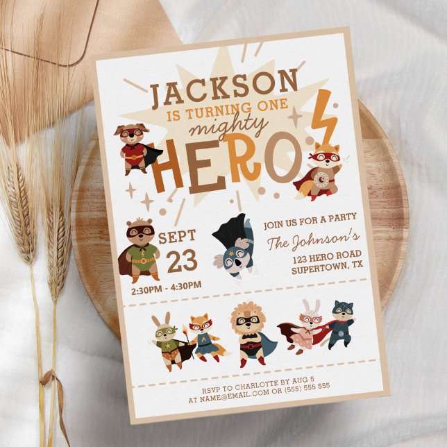 Cute Superhero Animals Kids Birthday Invitation (Creator Uploaded)