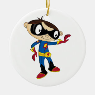 Cute Superhero Boy Ceramic Tree Decoration