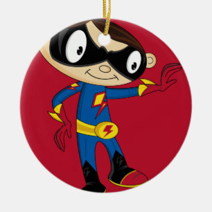 Cute Superhero Boy Ceramic Tree Decoration