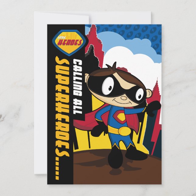 Cute Superhero Boy Party Invite (Front)