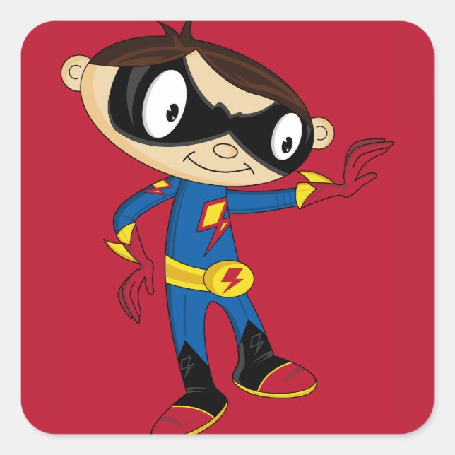 Cute Superhero Boy Square Sticker (Front)