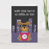 Cute Superhero Dog with Monogram Boys Birthday