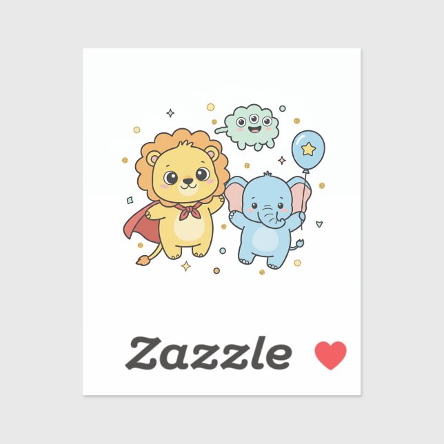 Cute Superhero Lion and Elephant Friends Cartoon (Sheet)