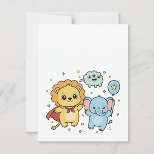 Cute Superhero Lion and Elephant Friends Cartoon Card