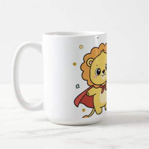 Cute Superhero Lion and Elephant Friends Cartoon Coffee Mug
