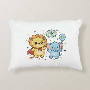 Cute Superhero Lion and Elephant Friends Cartoon Decorative Cushion