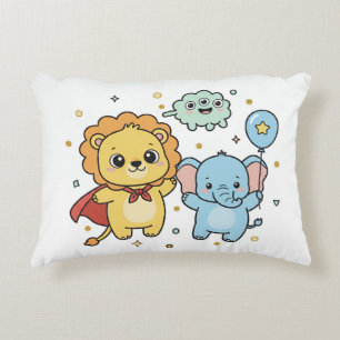 Cute Superhero Lion and Elephant Friends Cartoon Decorative Cushion