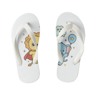 Cute Superhero Lion and Elephant Friends Cartoon Kid's Flip Flops